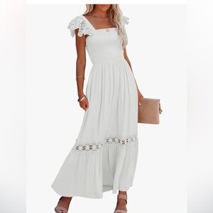 Womens White Coastal Cowgirl Bridal Maxi Dress with Pockets Size Medium